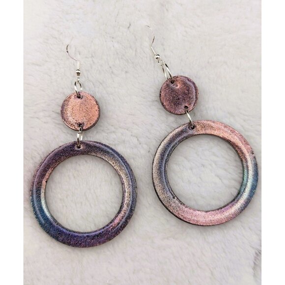 Color Changing Holographic Glitter Hoop Earrings Hand Crafted NEW - Picture 9 of 9